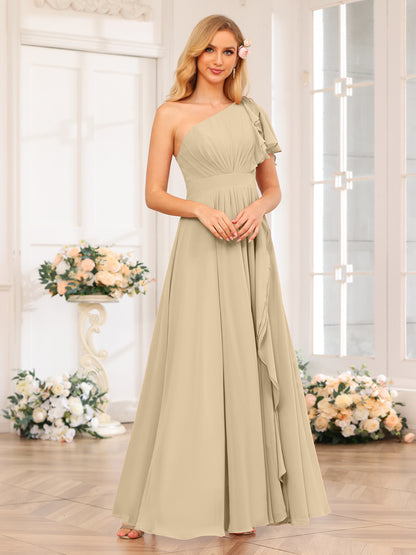 Forme Princesse Une épaule Longue Robes de soirée de mariage avec Côté fendu