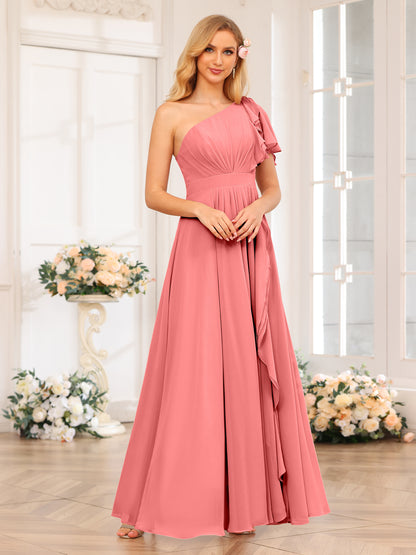 Forme Princesse Une épaule Longue Robes de soirée de mariage avec Côté fendu