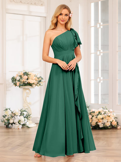 Forme Princesse Une épaule Longue Robes de soirée de mariage avec Côté fendu