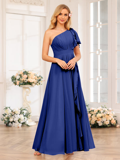 Forme Princesse Une épaule Longue Robes de soirée de mariage avec Côté fendu