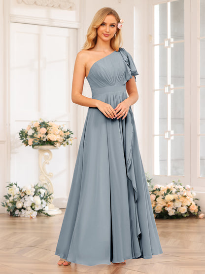 Forme Princesse Une épaule Longue Robes de soirée de mariage avec Côté fendu