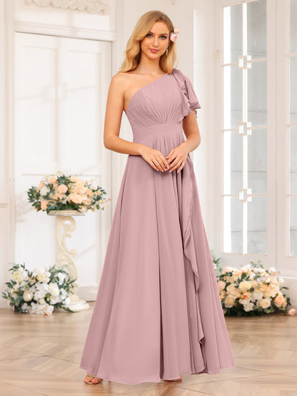 Forme Princesse Une épaule Longue Robes de soirée de mariage avec Côté fendu