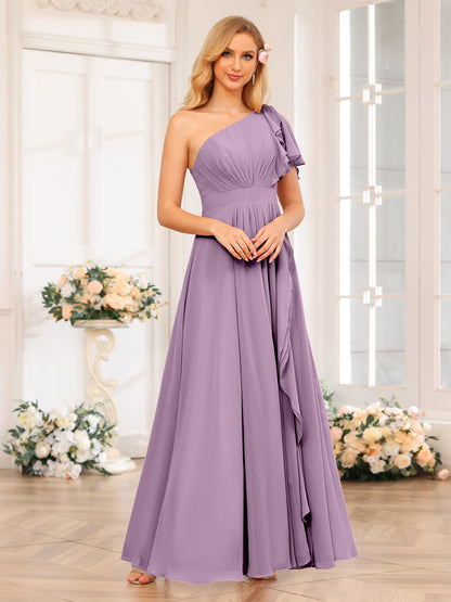 Forme Princesse Une épaule Longue Robes de soirée de mariage avec Côté fendu