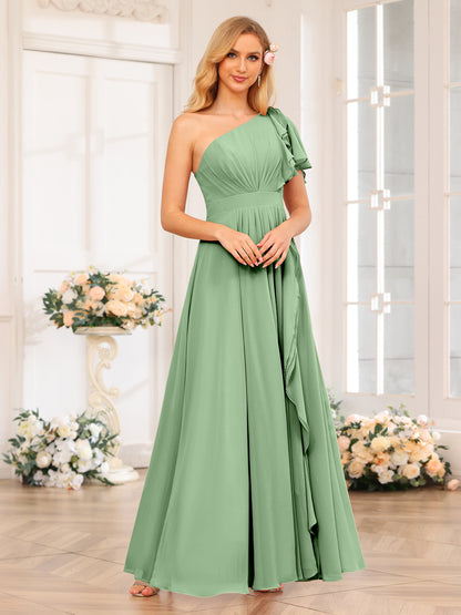 Forme Princesse Une épaule Longue Robes de soirée de mariage avec Côté fendu
