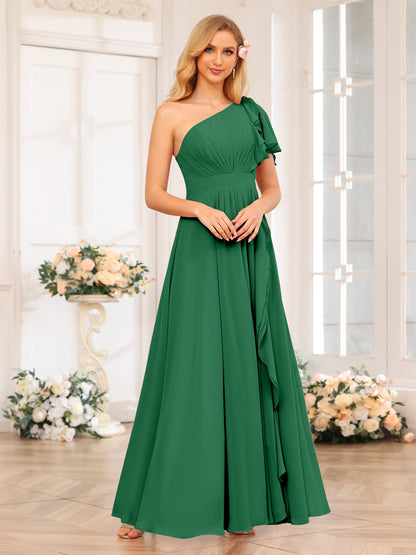 Forme Princesse Une épaule Longue Robes de soirée de mariage avec Côté fendu