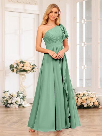 Forme Princesse Une épaule Longue Robes de soirée de mariage avec Côté fendu