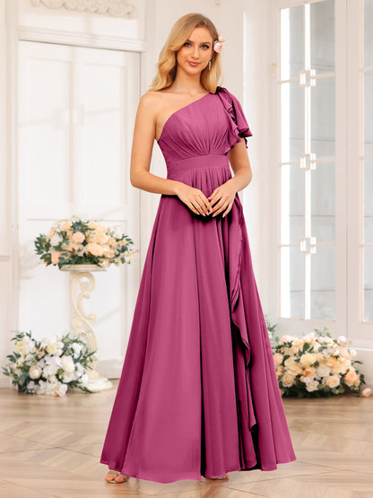 Forme Princesse Une épaule Longue Robes de soirée de mariage avec Côté fendu