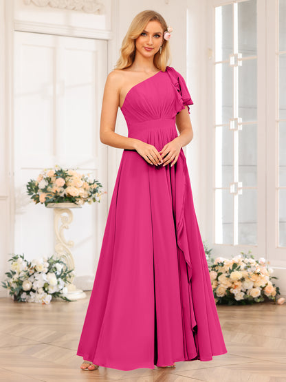 Forme Princesse Une épaule Longue Robes de soirée de mariage avec Côté fendu