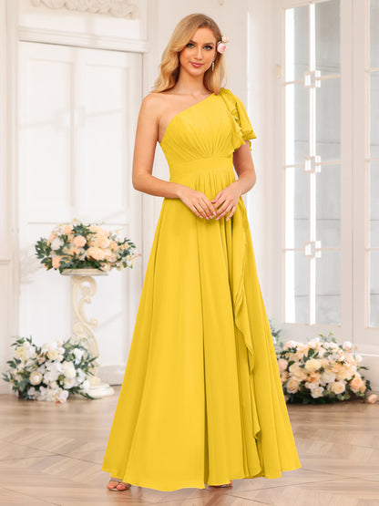 Forme Princesse Une épaule Longue Robes de soirée de mariage avec Côté fendu