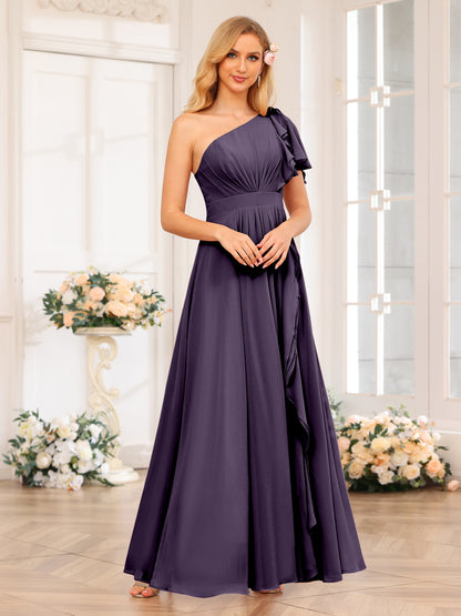 Forme Princesse Une épaule Longue Robes de soirée de mariage avec Côté fendu