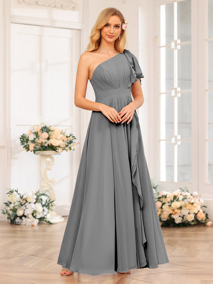 Forme Princesse Une épaule Longue Robes de soirée de mariage avec Côté fendu