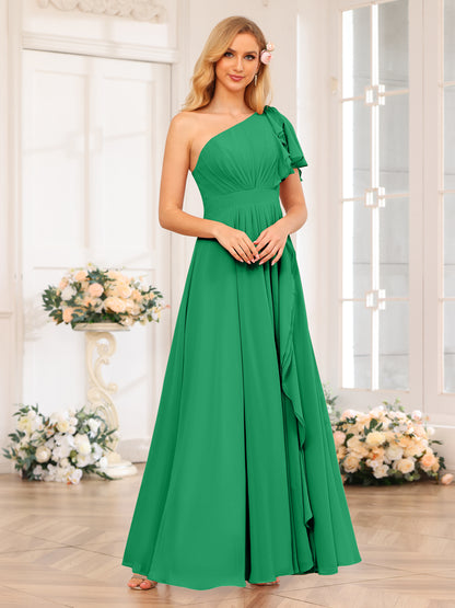 Forme Princesse Une épaule Longue Robes de soirée de mariage avec Côté fendu