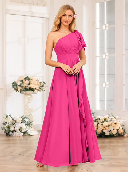 Forme Princesse Une épaule Longue Robes de soirée de mariage avec Côté fendu
