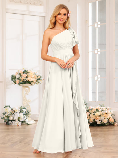 Forme Princesse Une épaule Longue Robes de soirée de mariage avec Côté fendu