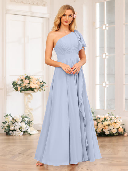 Forme Princesse Une épaule Longue Robes de soirée de mariage avec Côté fendu