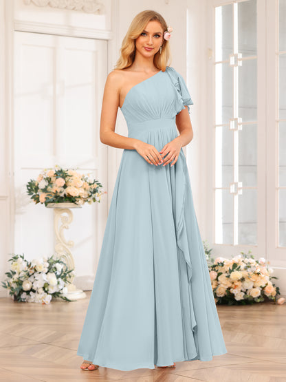 Forme Princesse Une épaule Longue Robes de soirée de mariage avec Côté fendu