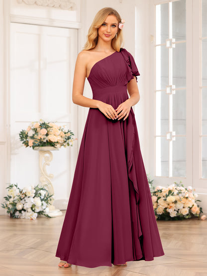 Forme Princesse Une épaule Longue Robes de soirée de mariage avec Côté fendu