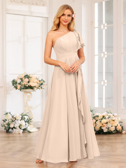 Forme Princesse Une épaule Longue Robes de soirée de mariage avec Côté fendu