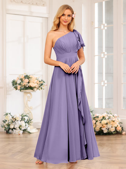 Forme Princesse Une épaule Longue Robes de soirée de mariage avec Côté fendu