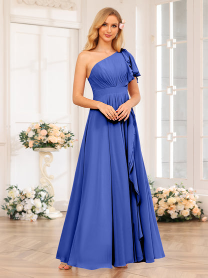 Forme Princesse Une épaule Longue Robes de soirée de mariage avec Côté fendu
