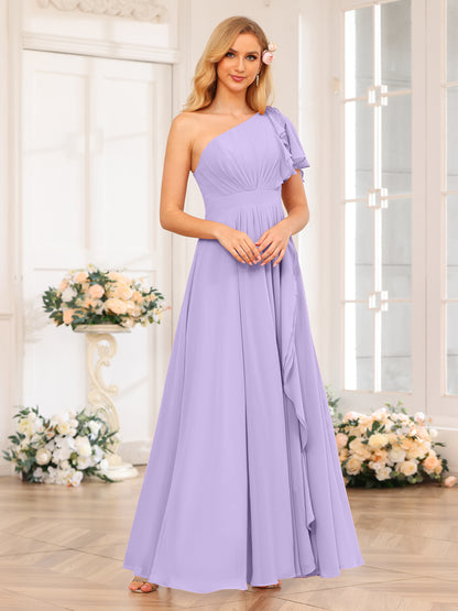 Forme Princesse Une épaule Longue Robes de soirée de mariage avec Côté fendu