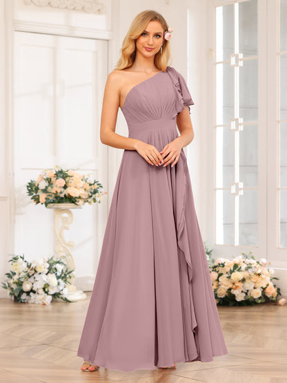 Forme Princesse Une épaule Longue Robes de soirée de mariage avec Côté fendu