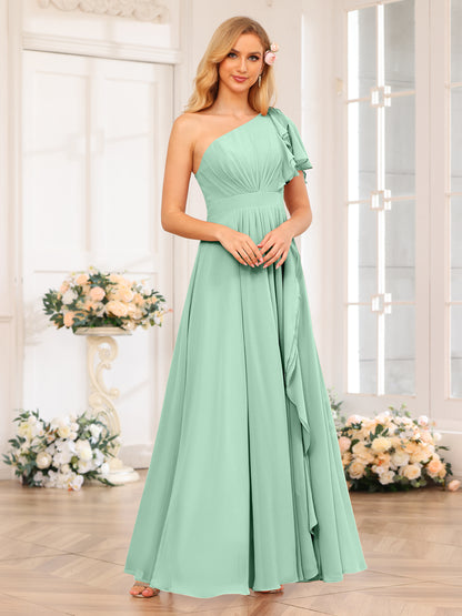 Forme Princesse Une épaule Longue Robes de soirée de mariage avec Côté fendu