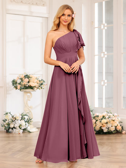 Forme Princesse Une épaule Longue Robes de soirée de mariage avec Côté fendu