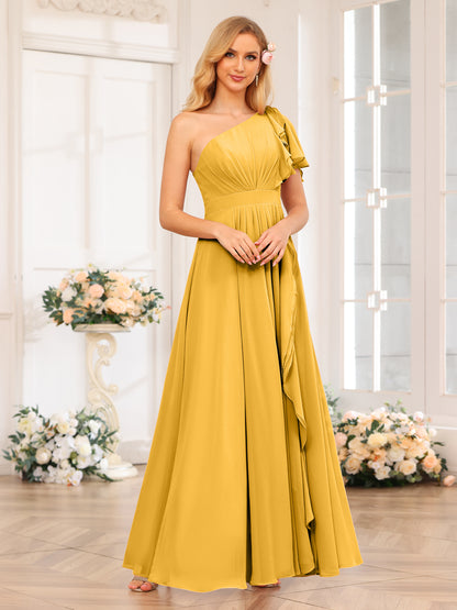 Forme Princesse Une épaule Longue Robes de soirée de mariage avec Côté fendu