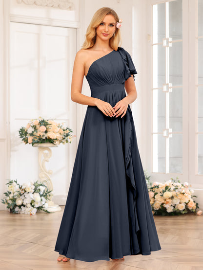 Forme Princesse Une épaule Longue Robes de soirée de mariage avec Côté fendu