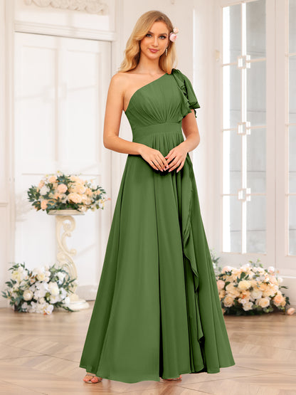 Forme Princesse Une épaule Longue Robes de soirée de mariage avec Côté fendu