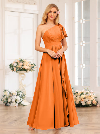 Forme Princesse Une épaule Longue Robes de soirée de mariage avec Côté fendu