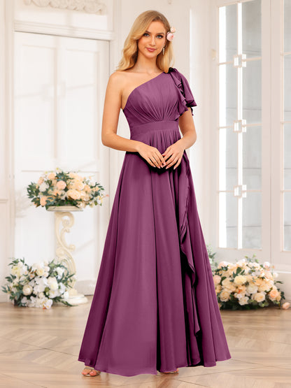 Forme Princesse Une épaule Longue Robes de soirée de mariage avec Côté fendu