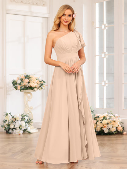 Forme Princesse Une épaule Longue Robes de soirée de mariage avec Côté fendu
