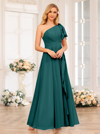 Forme Princesse Une épaule Longue Robes de soirée de mariage avec Côté fendu
