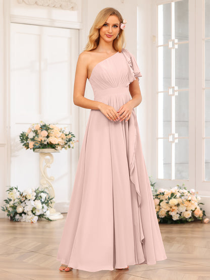Forme Princesse Une épaule Longue Robes de soirée de mariage avec Côté fendu