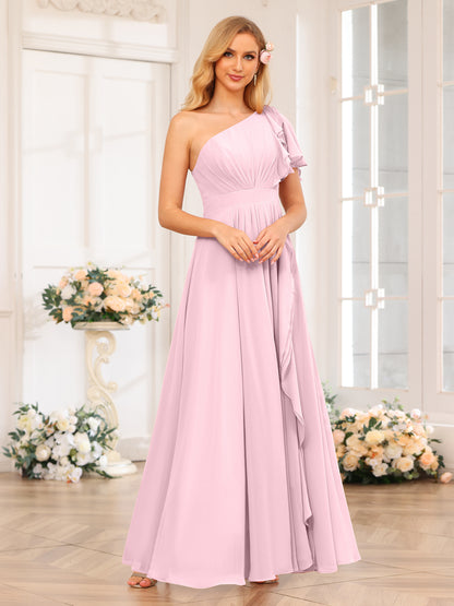 Forme Princesse Une épaule Longue Robes de soirée de mariage avec Côté fendu
