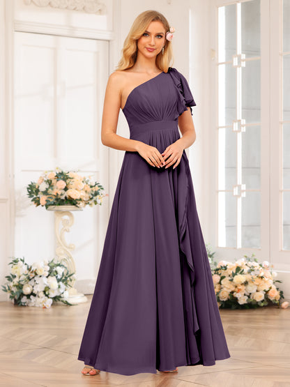 Forme Princesse Une épaule Longue Robes de soirée de mariage avec Côté fendu
