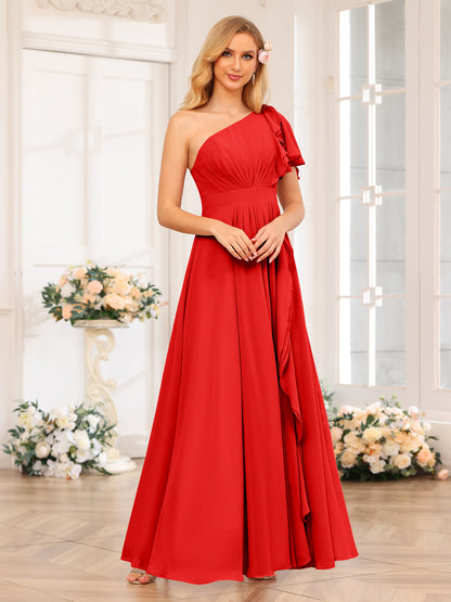 Forme Princesse Une épaule Longue Robes de soirée de mariage avec Côté fendu
