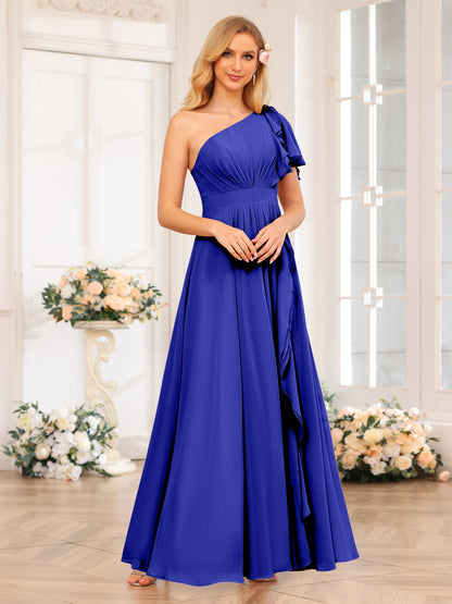 Forme Princesse Une épaule Longue Robes de soirée de mariage avec Côté fendu