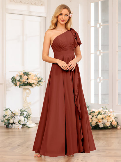 Forme Princesse Une épaule Longue Robes de soirée de mariage avec Côté fendu