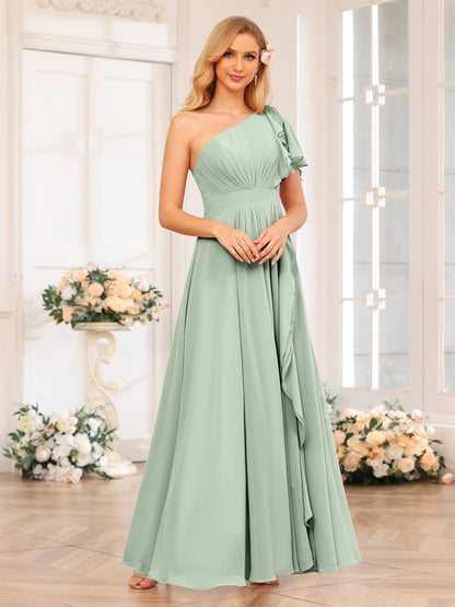 Forme Princesse Une épaule Longue Robes de soirée de mariage avec Côté fendu