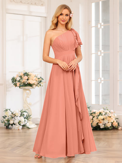 Forme Princesse Une épaule Longue Robes de soirée de mariage avec Côté fendu