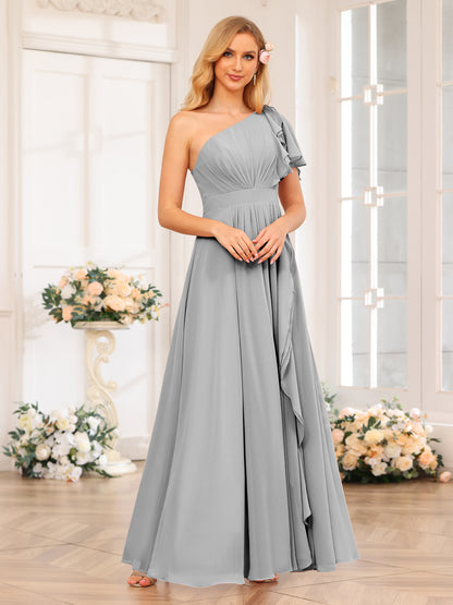 Forme Princesse Une épaule Longue Robes de soirée de mariage avec Côté fendu