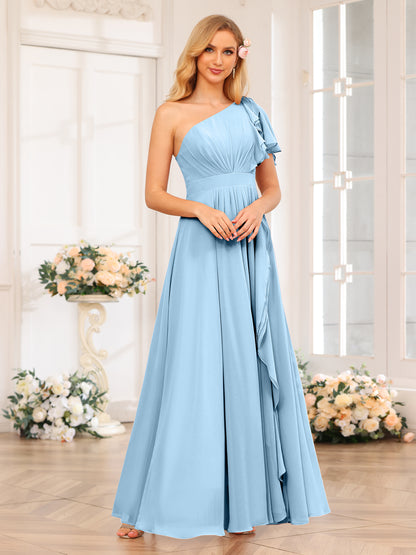 Forme Princesse Une épaule Longue Robes de soirée de mariage avec Côté fendu