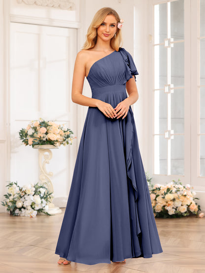 Forme Princesse Une épaule Longue Robes de soirée de mariage avec Côté fendu