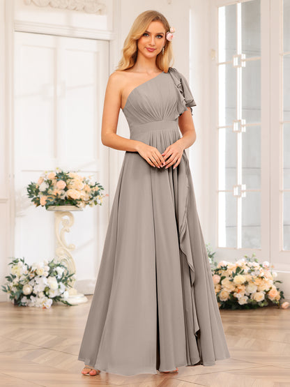 Forme Princesse Une épaule Longue Robes de soirée de mariage avec Côté fendu
