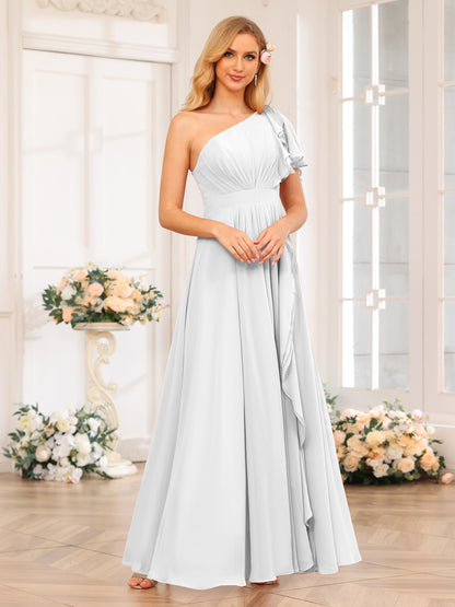 Forme Princesse Une épaule Longue Robes de soirée de mariage avec Côté fendu