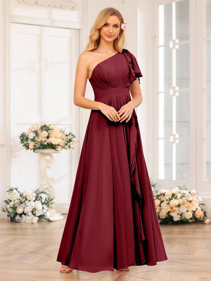 Forme Princesse Une épaule Longue Robes de soirée de mariage avec Côté fendu