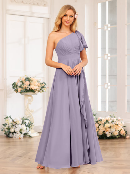 Forme Princesse Une épaule Longue Robes de soirée de mariage avec Côté fendu